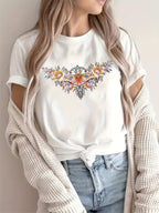 Fun letter flower print T-shirt summer short-sleeved slim top Random shipment