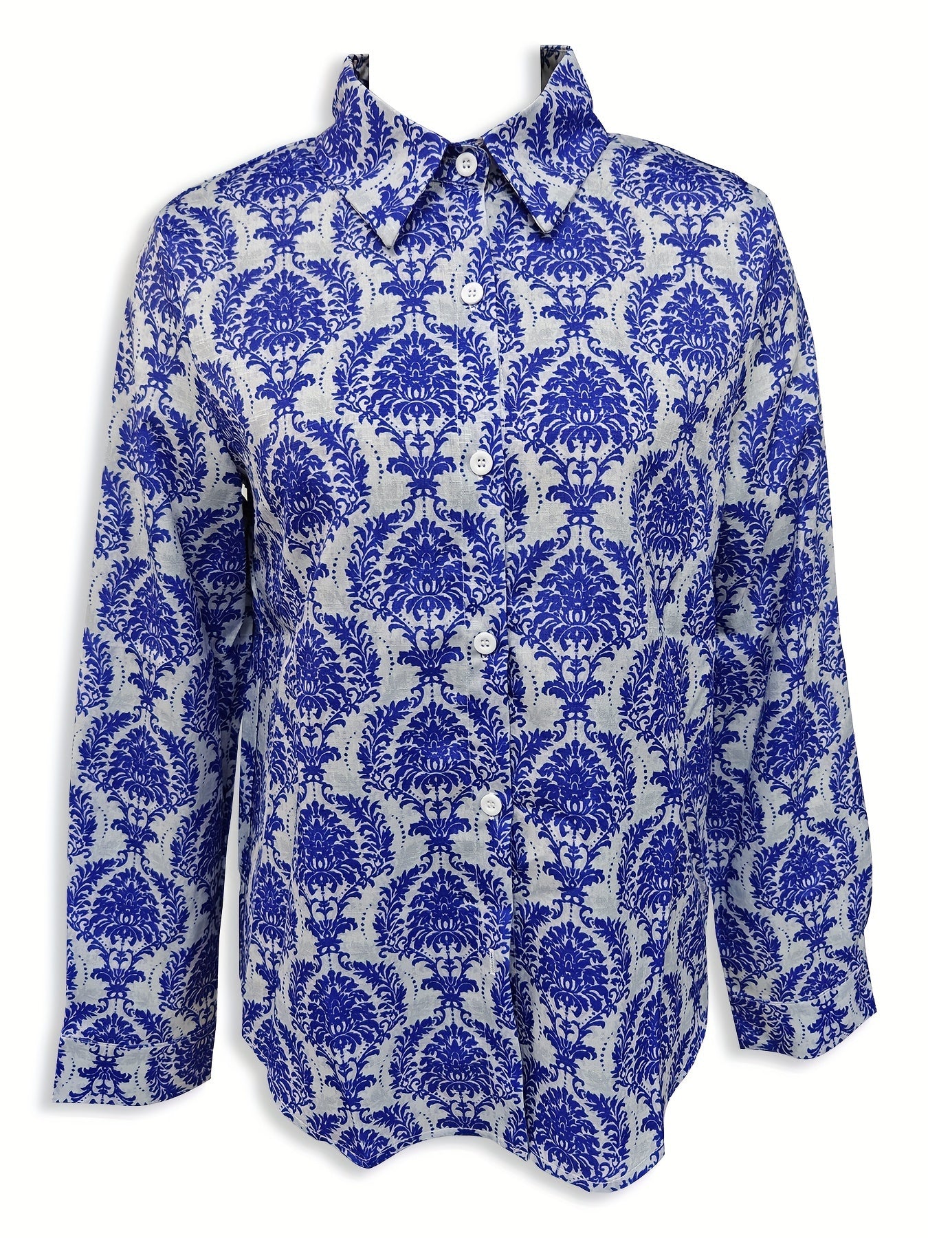 Vintage print lapels elegant long-sleeved buttoned blouse for women Random shipment