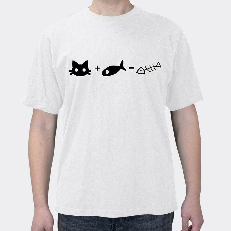 Summer New Xueba Math Creative Kitty Eating Fish = Fish Bone Cotton Men's Short Sleeve
