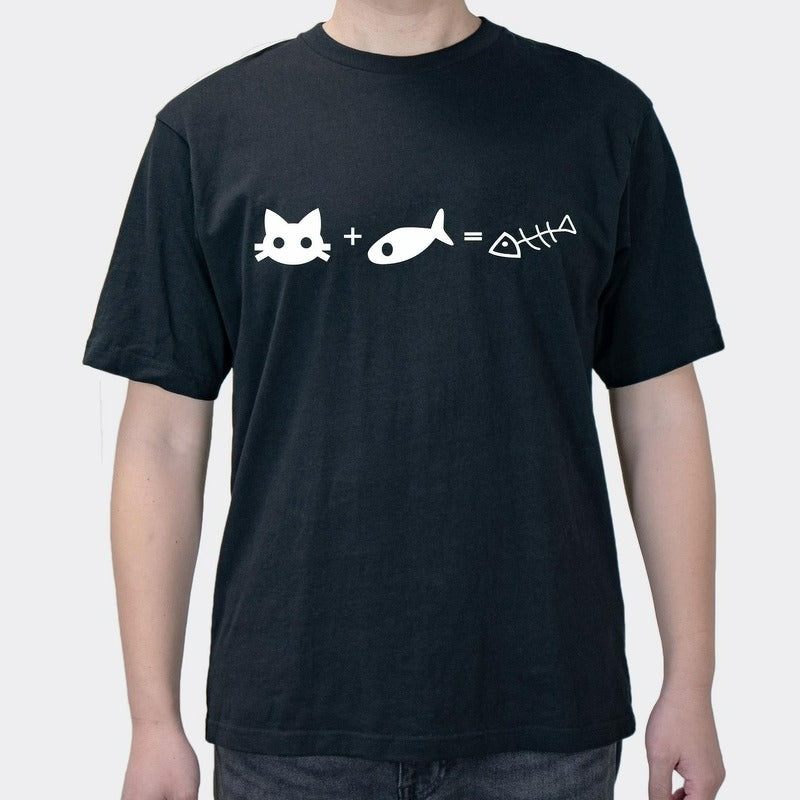 Summer New Xueba Math Creative Kitty Eating Fish = Fish Bone Cotton Men's Short Sleeve