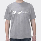 Summer New Xueba Math Creative Kitty Eating Fish = Fish Bone Cotton Men's Short Sleeve