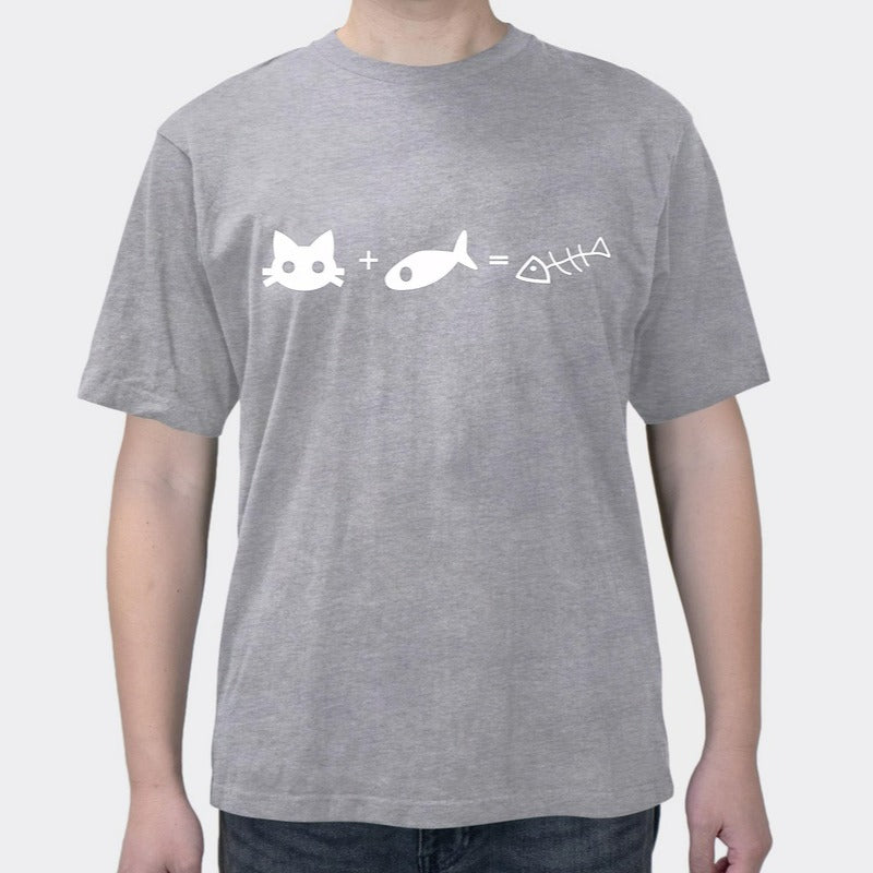 Summer New Xueba Math Creative Kitty Eating Fish = Fish Bone Cotton Men's Short Sleeve