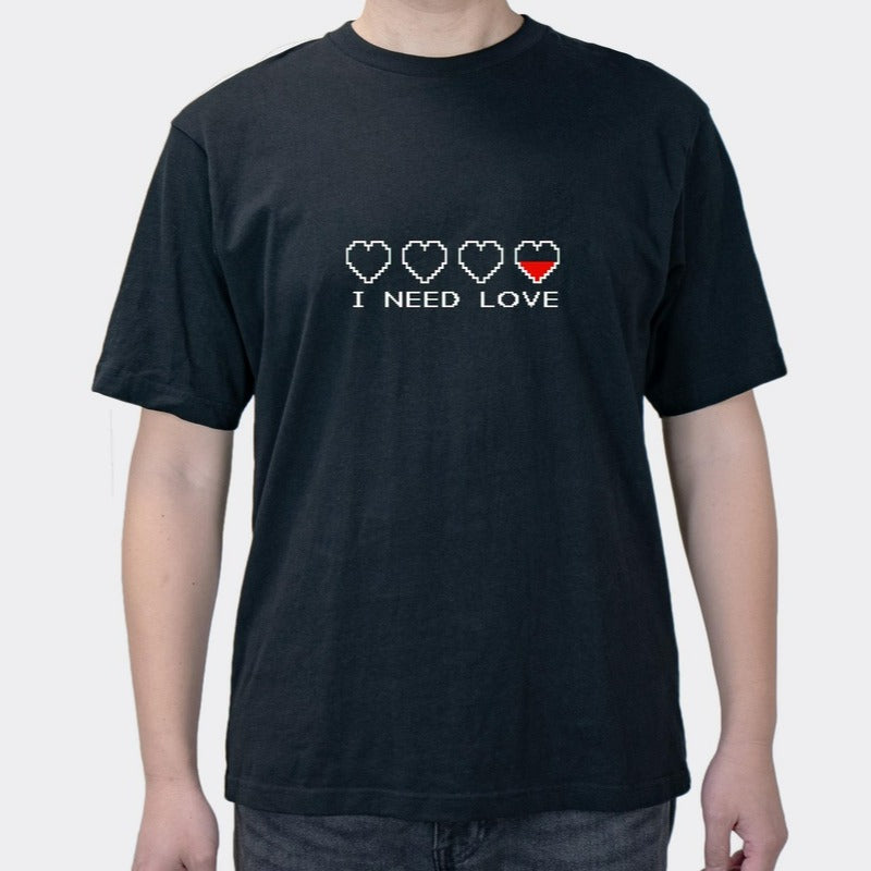 Summer New Simple Letter I NEED LOVE Cotton Men's Short Sleeve