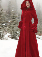 Victorian Winter Coat with Faux Fur Trim - Long Sleeve Corset-Inspired Bodice & Flared Hem Thick Warm Fabric Punk-Style Winter Outerwear