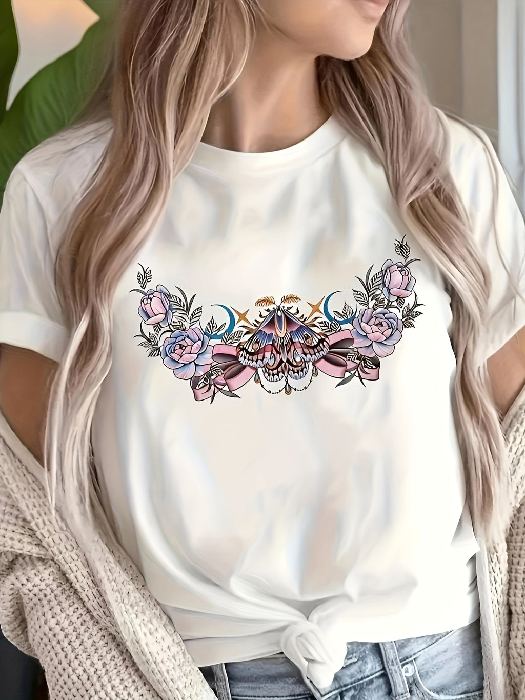 Fun letter flower print T-shirt summer short-sleeved slim top Random shipment