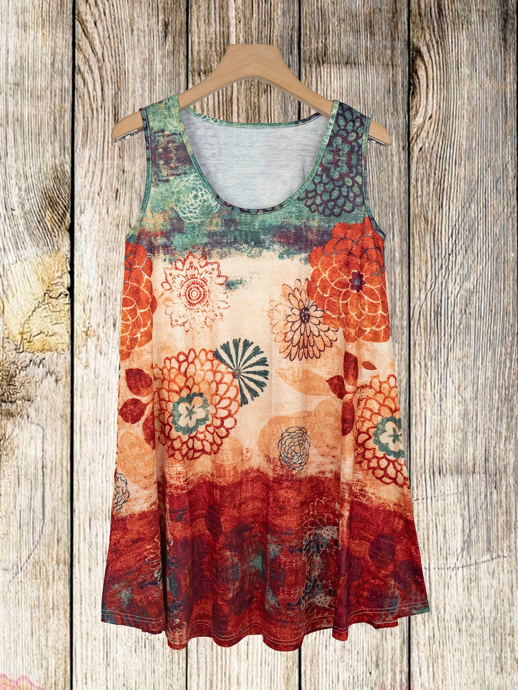 Crewneck, contrasting gradient floral, printed, A-hem loose dress Random shipment