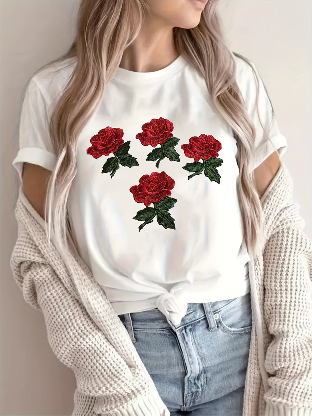 Fun letter flower print T-shirt summer short-sleeved slim top Random shipment