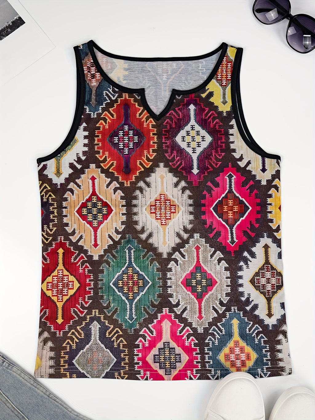 Geometric colour-block panels for a casual V-neck vest