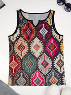 Geometric colour-block panels for a casual V-neck vest