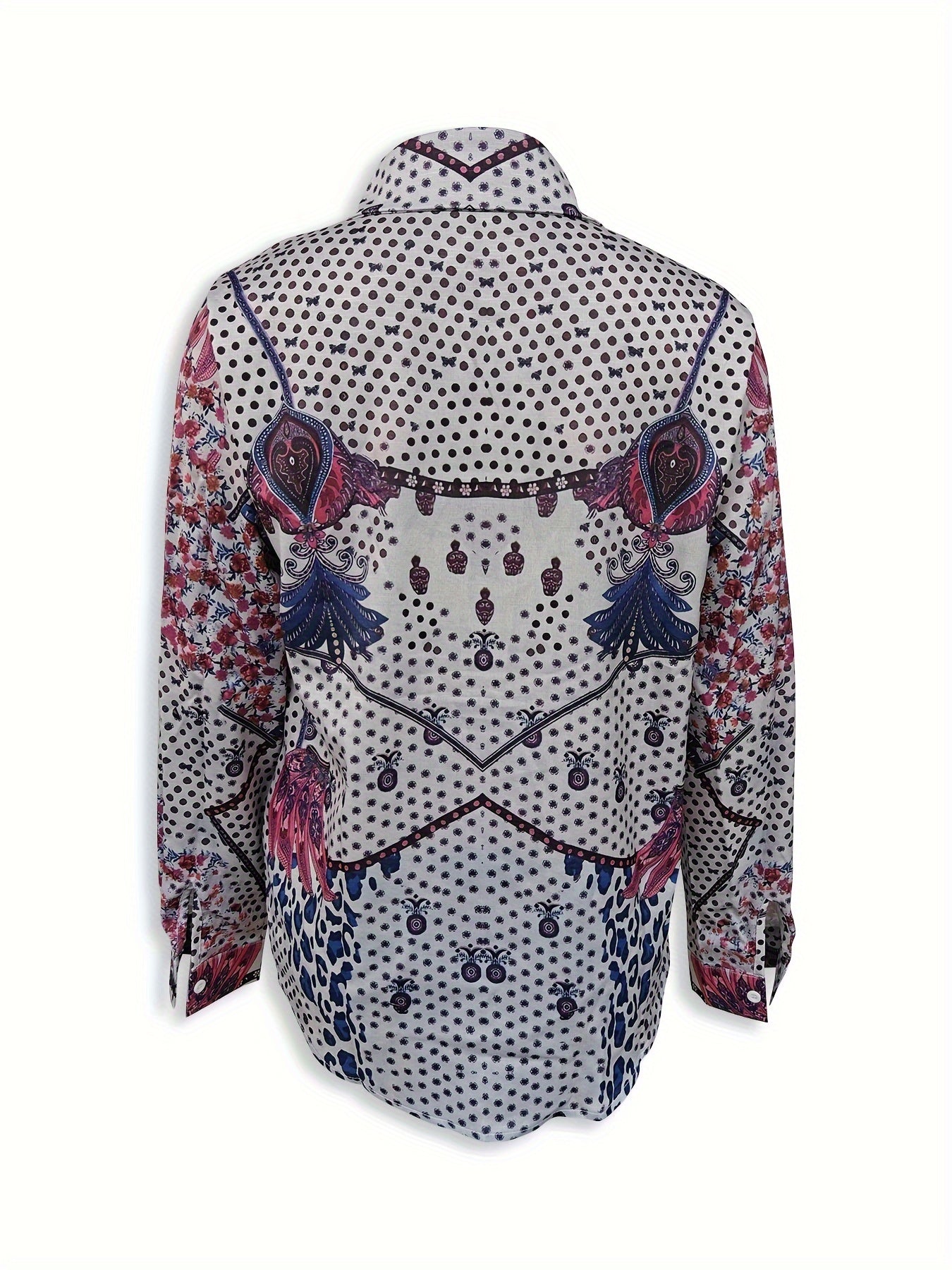 Women's blouse with a long sleeve roll-neck floral pattern with a fun print of buttons Random shipment