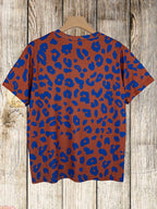 Contrast leopard print crewneck short sleeve plus-size T-shirt Random shipment
