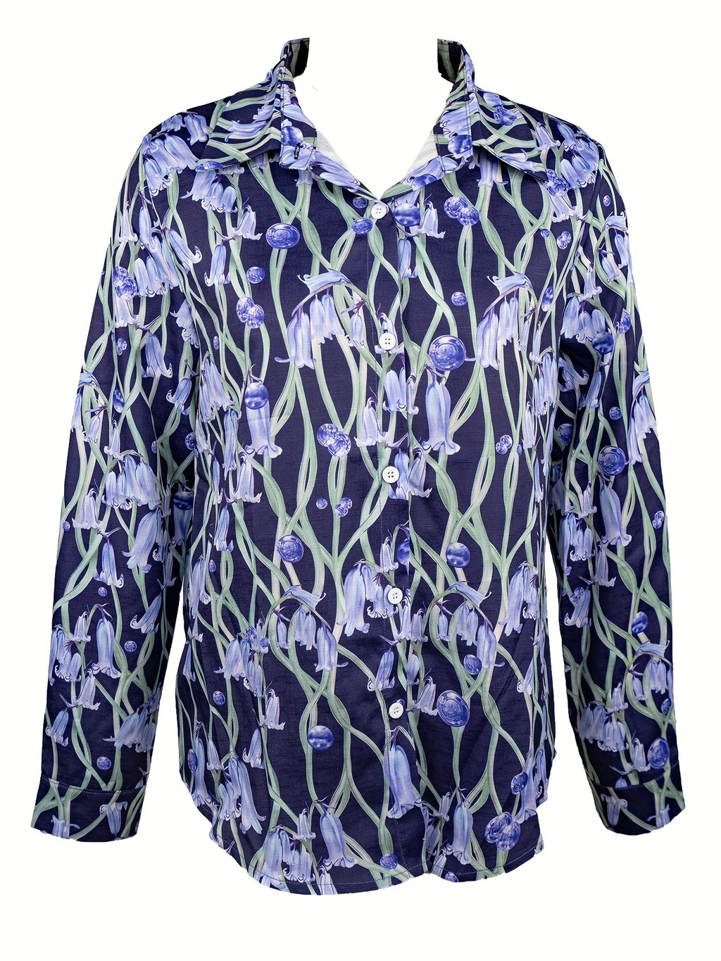 Lapel morning glory long sleeve elegant print loose shirt Random shipment