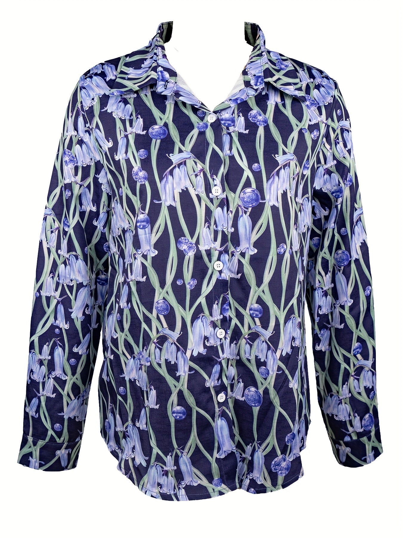 Lapel morning glory long sleeve elegant print loose shirt Random shipment