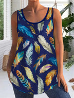 Feather-print crewneck casual A-hem dress Random shipment