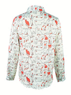 Fun little cat printed button long-sleeved casual shirt Random shipment