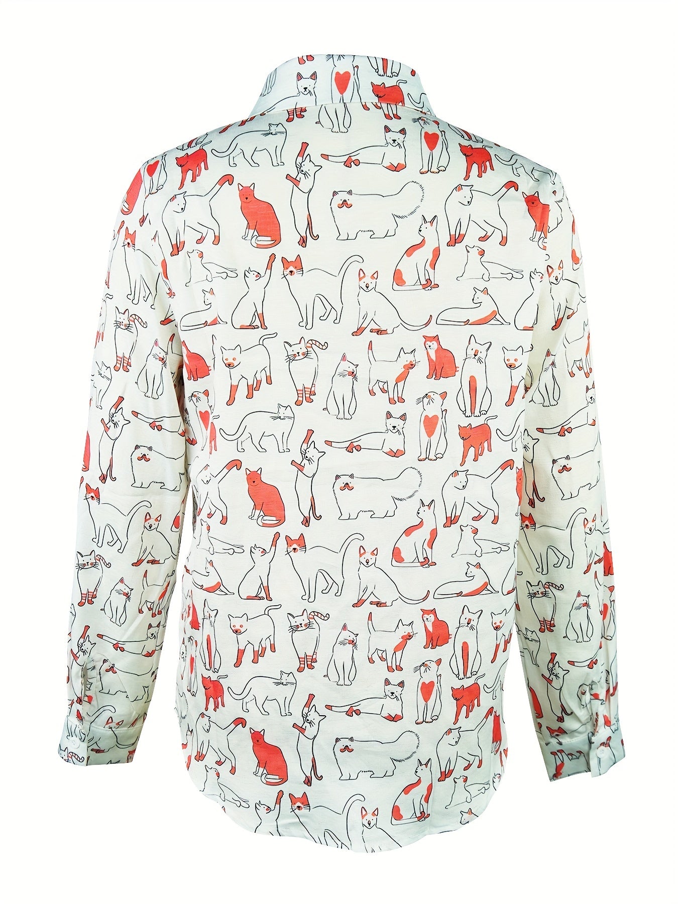 Fun little cat printed button long-sleeved casual shirt Random shipment