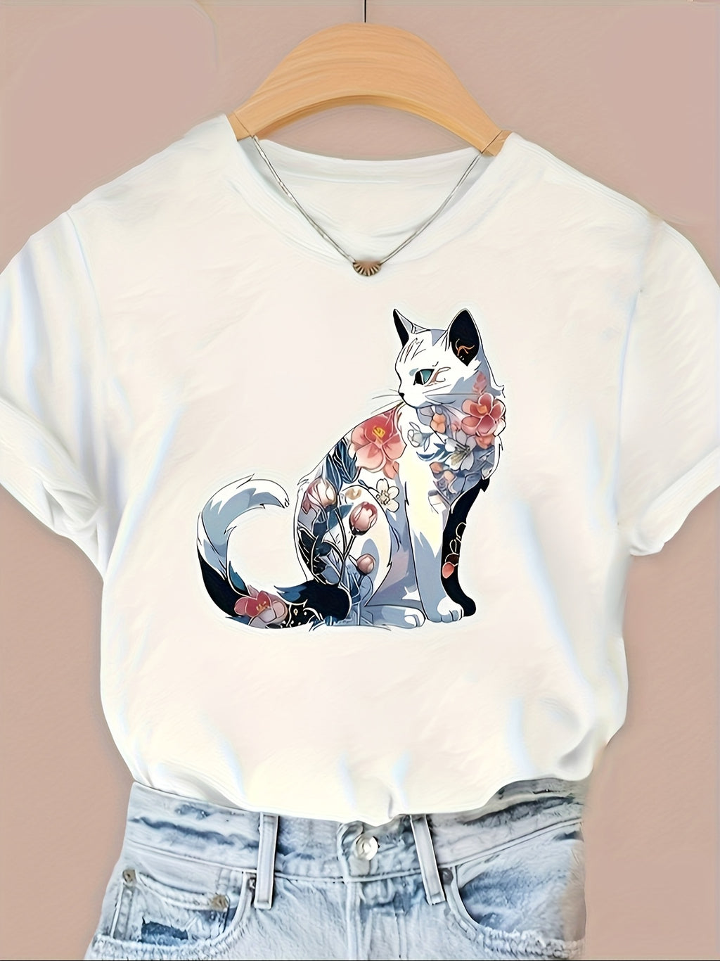 Tropical peony flower summer short sleeve vacation casual print top t-shirt Random shipment