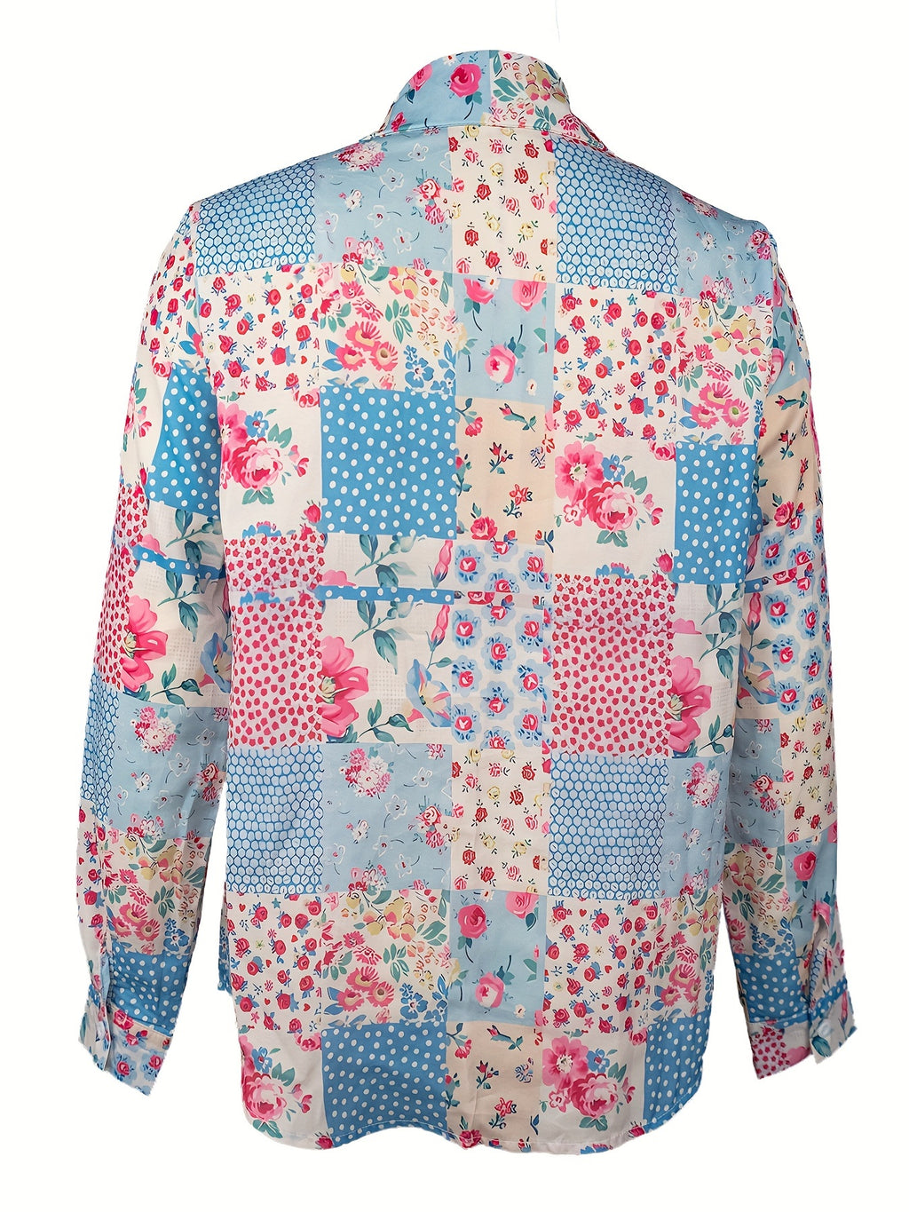 An elegant shirt with long-sleeved floral color block patchwork Random shipment