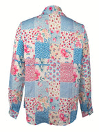 An elegant shirt with long-sleeved floral color block patchwork Random shipment