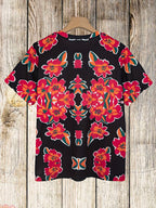 Floral print round neck short sleeve loose oversized T-shirt Random shipment