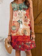 Crewneck, contrasting gradient floral, printed, A-hem loose dress Random shipment