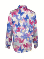 Butterfly print casual long-sleeved button-down shirt Random shipment