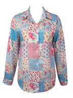 An elegant shirt with long-sleeved floral color block patchwork Random shipment