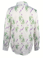 Elegant floral print lapel buttoned loose long-sleeved shirt Random shipment