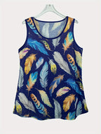 Feather-print crewneck casual A-hem dress Random shipment