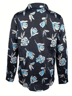 Floral print lapel long-sleeved button-down elegant shirt Random shipment