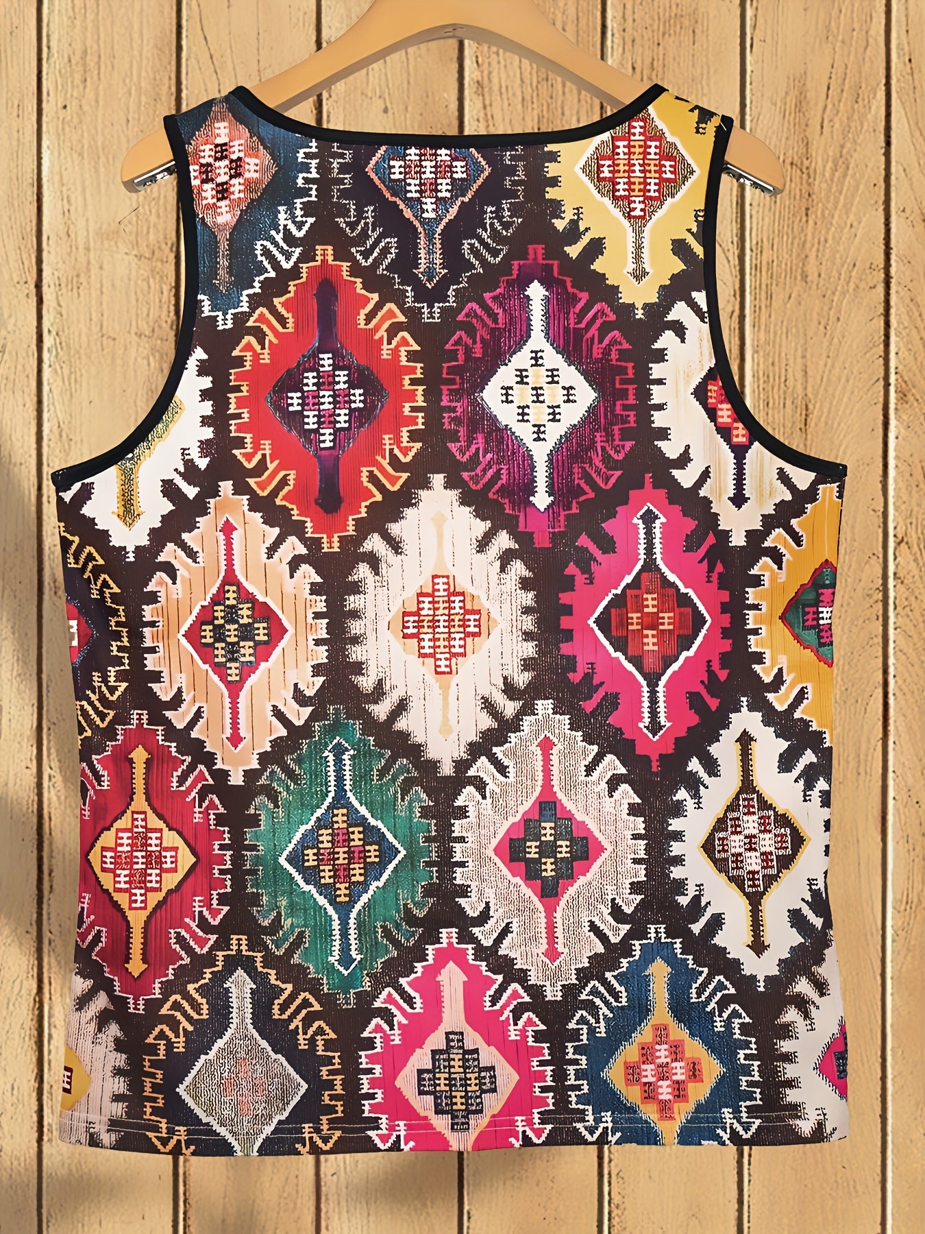 Geometric colour-block panels for a casual V-neck vest