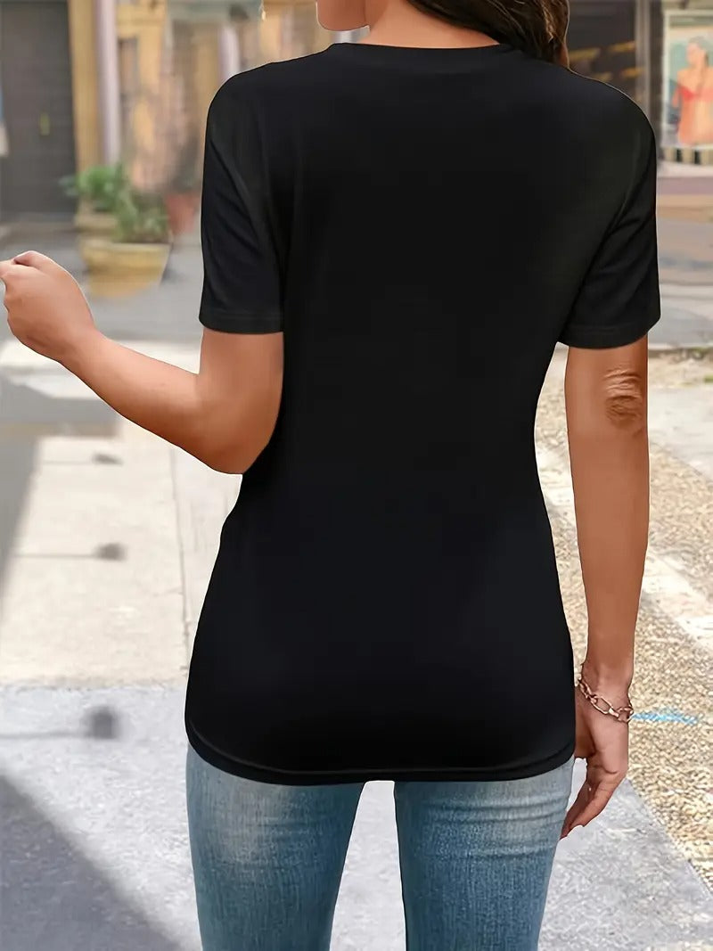 Fun round letter print T-shirt with round neck casual short-sleeved top