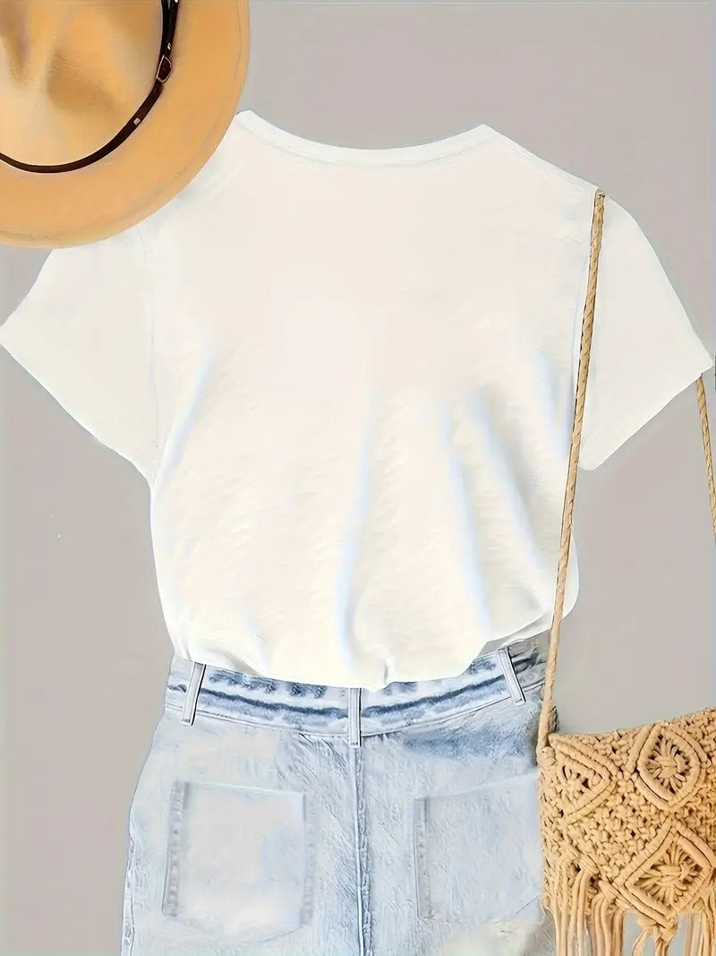 Letter Flower Casual Summer Short Sleeve T-Shirt Top