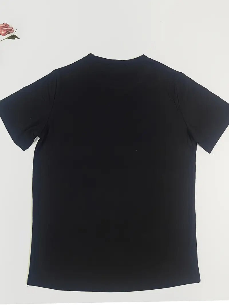 Fun round letter print T-shirt with round neck casual short-sleeved top