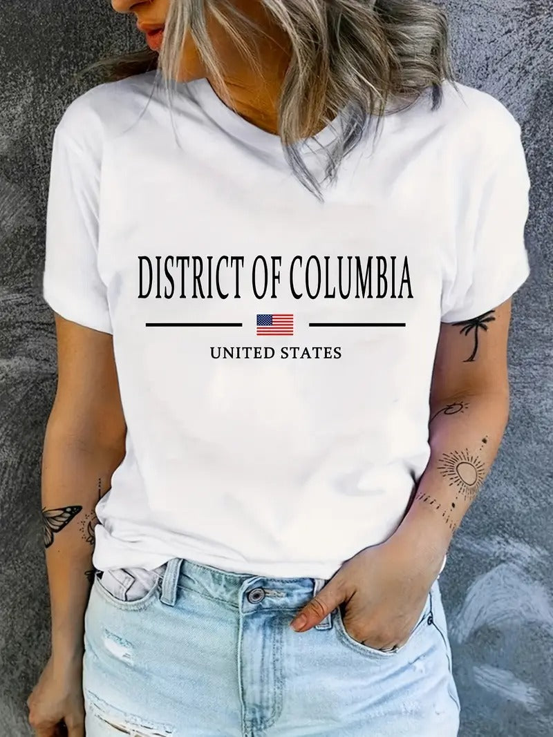 District of Columbia, American Alphabet Flag-print crewneck short-sleeved T-shirt Knitted women's top