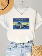 Tropical peony flower summer short sleeve vacation casual print top t-shirt