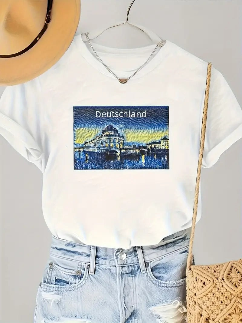 Tropical peony flower summer short sleeve vacation casual print top t-shirt