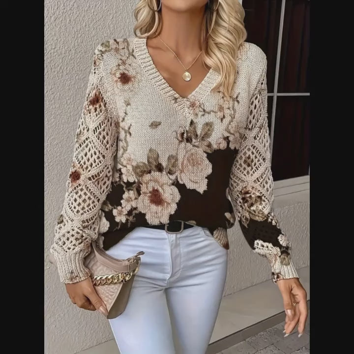 Women's Bohemian 3D Floral & Animal Print Sweater