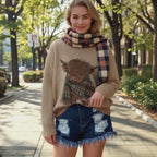 Women's Sweater - Pink & Brown Color Block Pullover, Cozy Fall/Winter Sweater